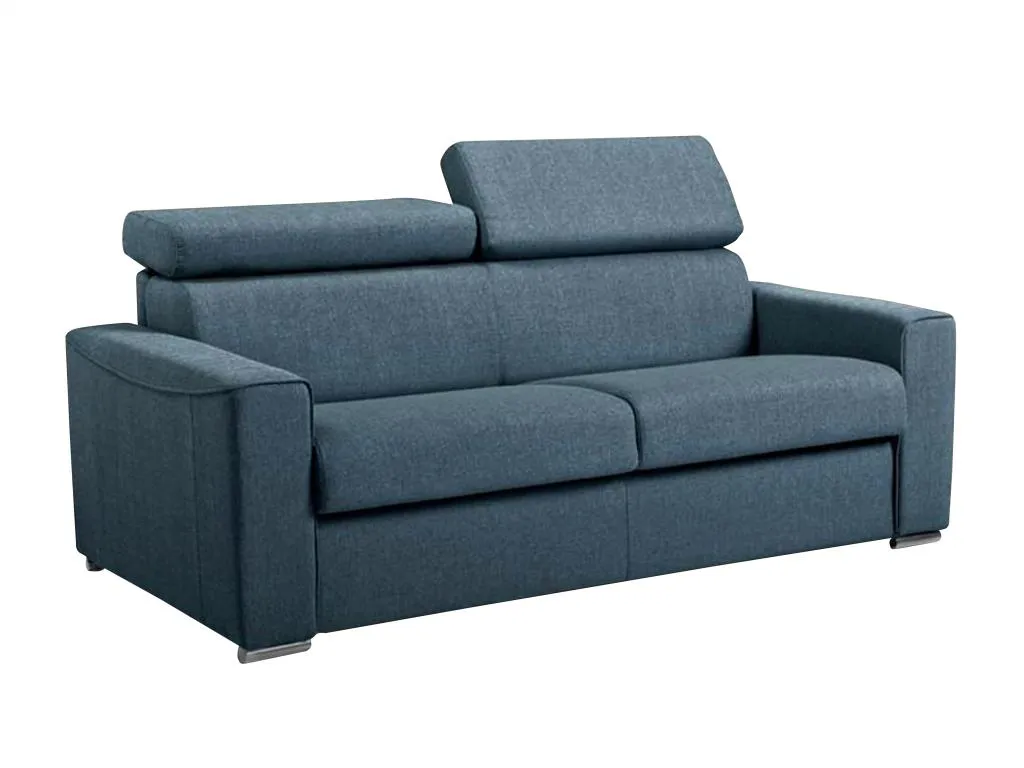 Sofá cama de 3 plazas de tela de apertura rápida Decoesp - Azul - Somier de láminas de 140 cm - Colchón de 14 cm con memoria de forma HHCS51924