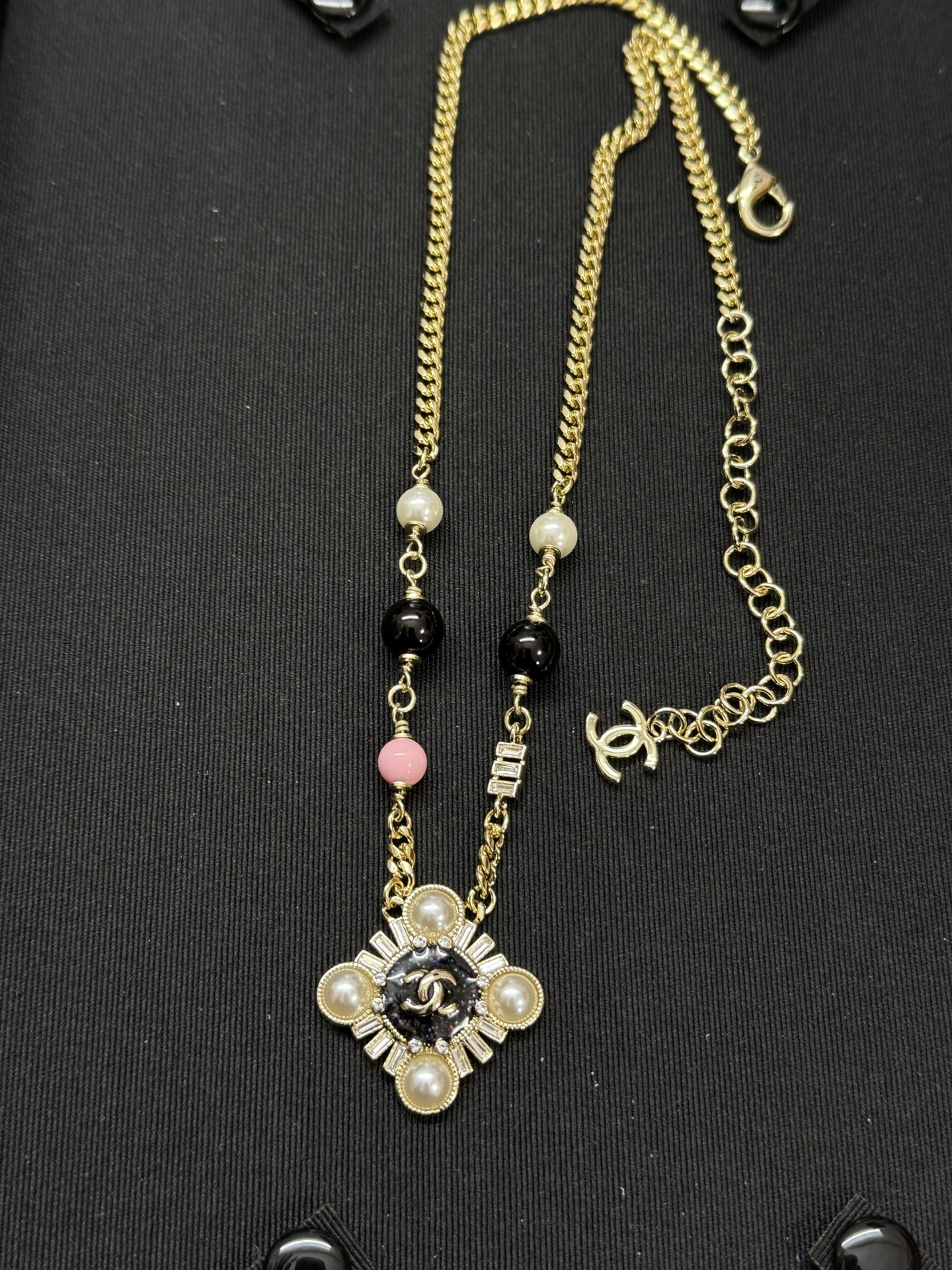 Chanel Pearl Paved Rhombic Pendant Necklace - Original Replica Club