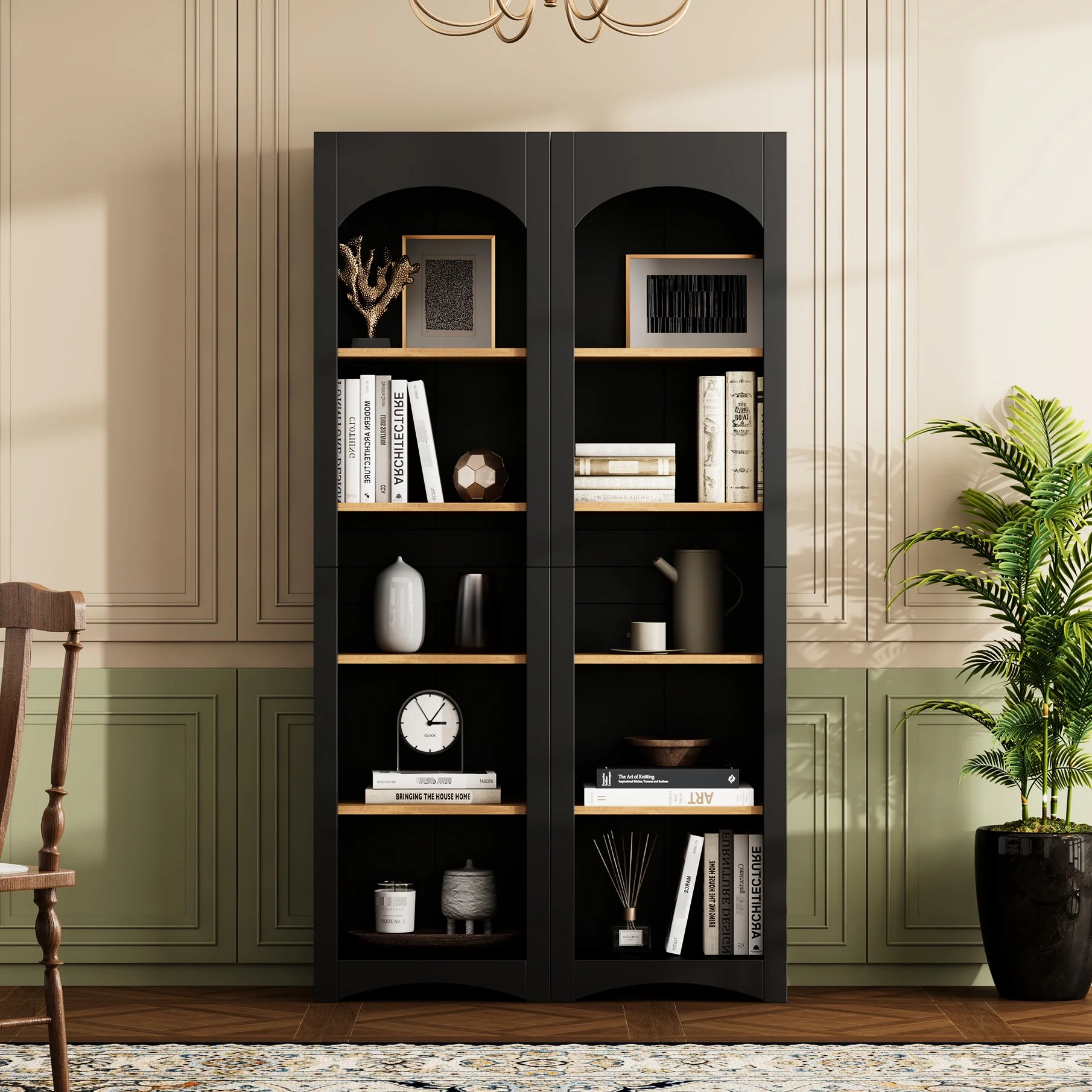 72"h Pantry Pair, 2 , Adjustable Shelves, , Black Finish 2 Bookcase , Cabinet With Vintage Style - Image 2