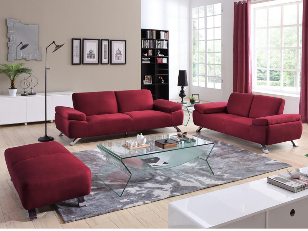 Sofá 2 plazas de microfibra POLKA - Rojo