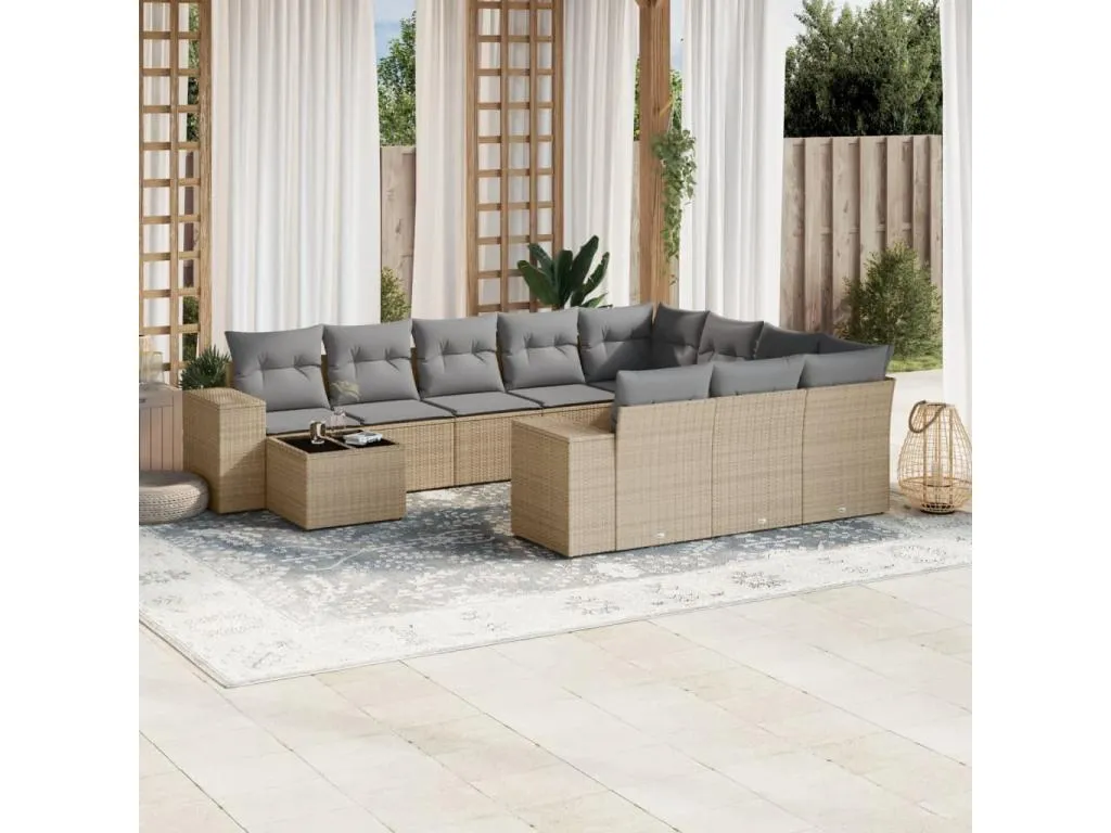 Set de sofás de jardín 11piezas con cojines ratán sintético beige auwk15042