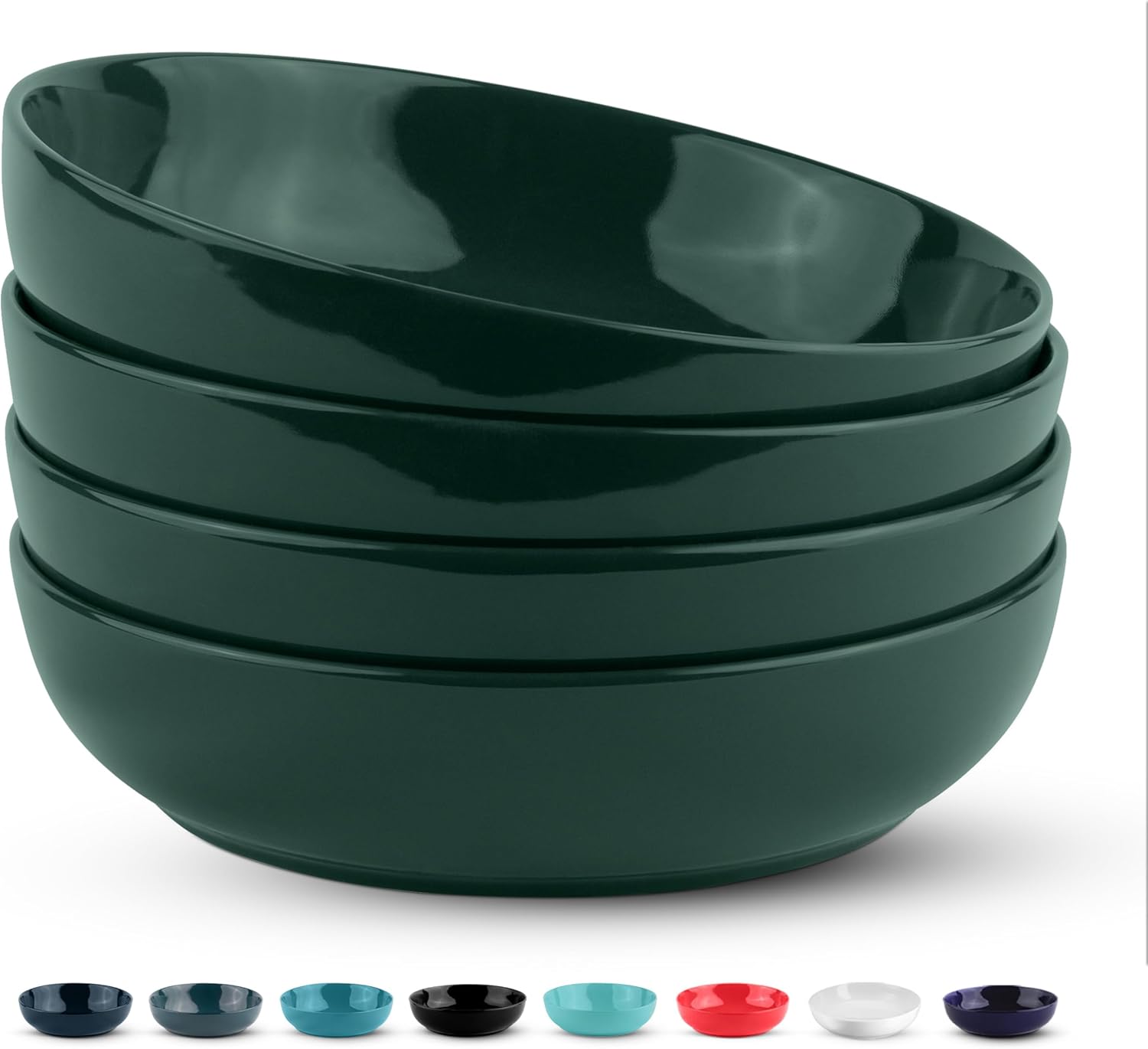 KooK Pasta Bowl, Salad Bowls, Bowls, Serving Bowls, Soup, Ceramic, Large Capacity, Microwave & Dishwasher Safe, Set of 4, 40 Oz, (White)