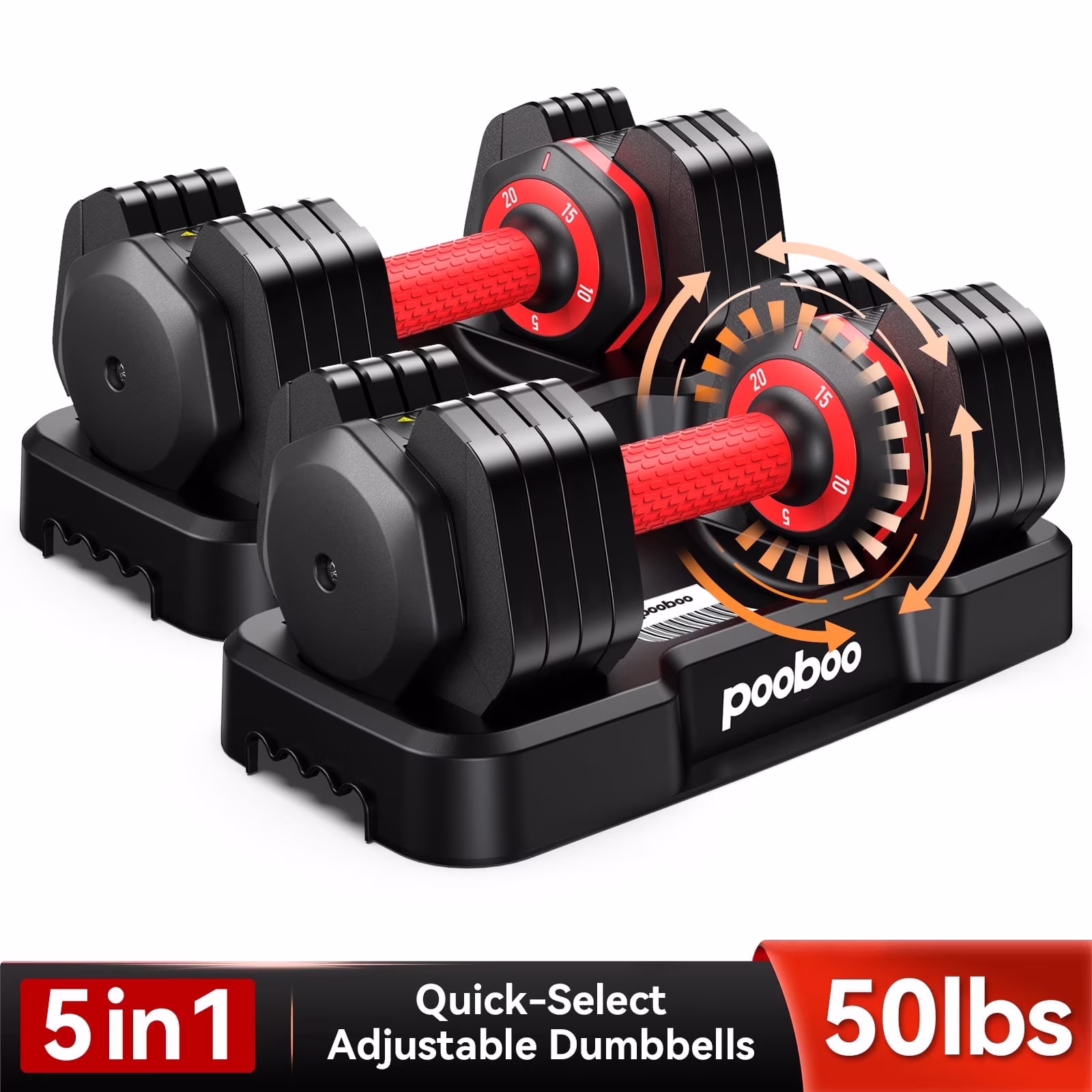 (1 Pair) LNOW 50 lb Quick Select Adjustable Dumbbells for Home Gym 5 in 1 Free Weights 5/10/15/20/25 lb/50 lb Dumbbell with Anti - Slip Handle, Suitable for Home Gym Exercise Equipment(Pair(5-25lbs))