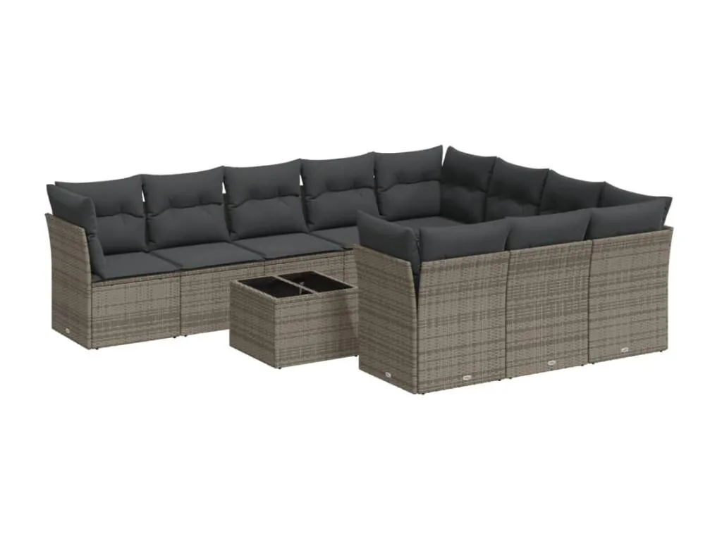 Set de sofás de jardín 11 pzas y cojines ratán sintético gris rmav27160