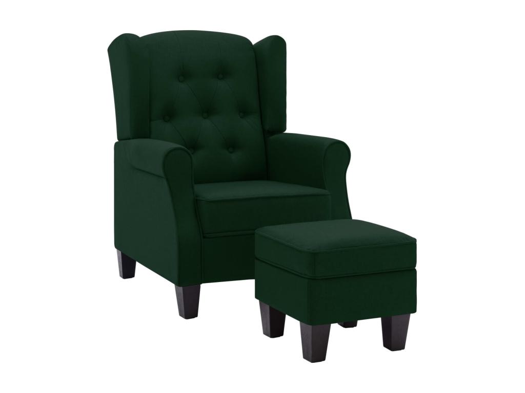 Sillón con reposapiés tela verde oscuro