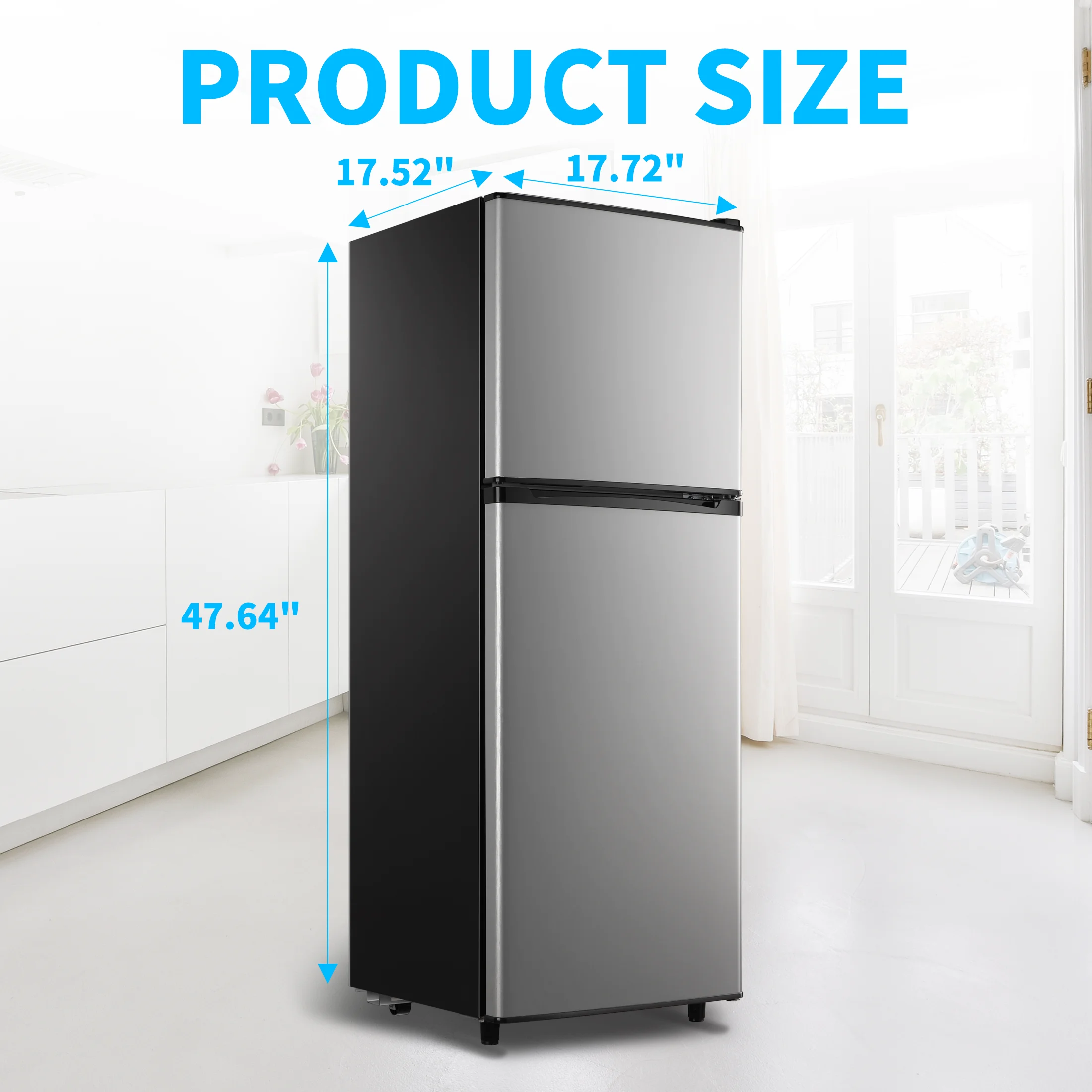 4.5 Cu. ft. Compact Refrigerator 2 Door with Freezer,5 Adjustable Thermostat & 4 Removable Glass Shelves - Image 2