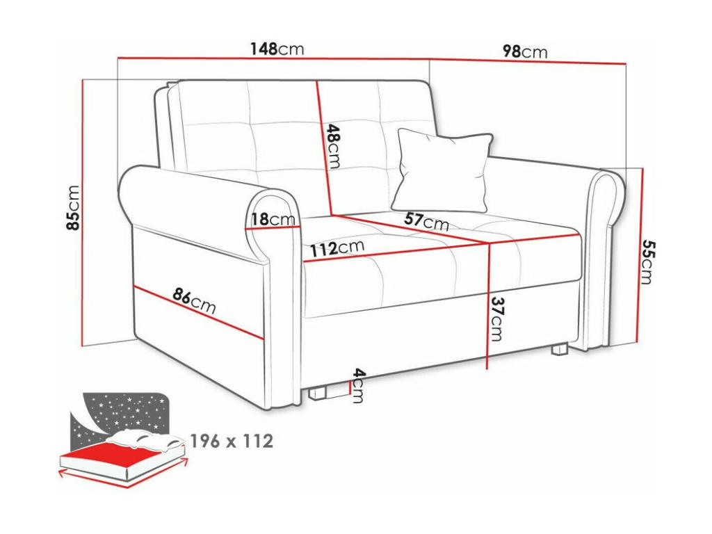 Sofá-cama Columbus 128, Caja de ropa de cama, 85x148x98cm, Muebles ya montados