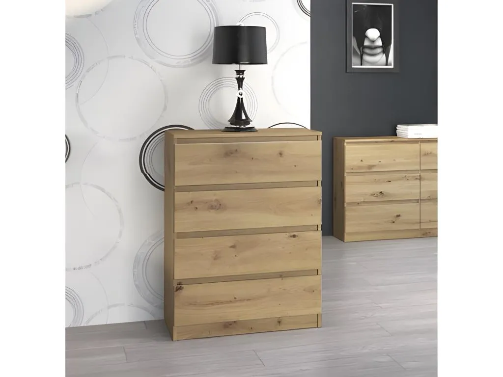 Cómoda Nidovia moderna 4 cajones 97x70x40 imitación madera estilo escandinavo nic201475