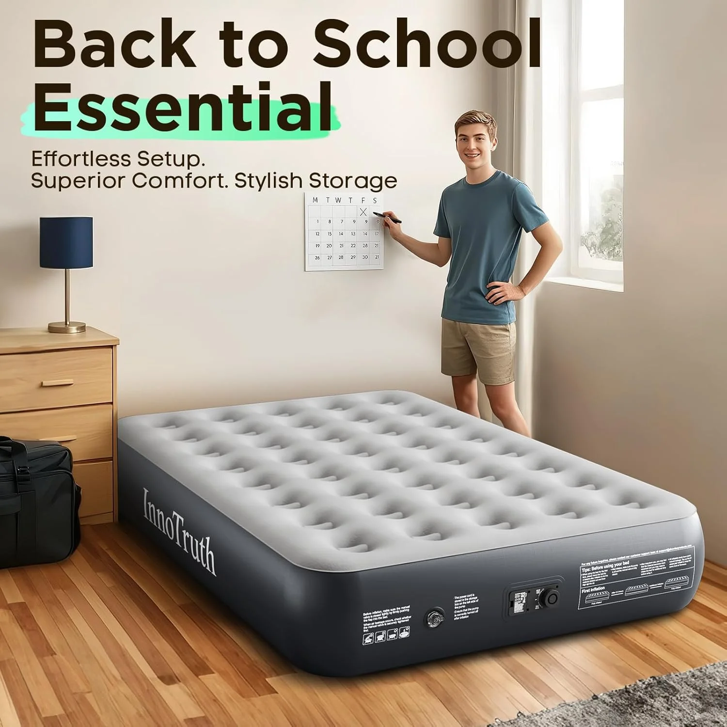 Camping Air Mattress Bed, Full Size with Built in Pump - Image 7