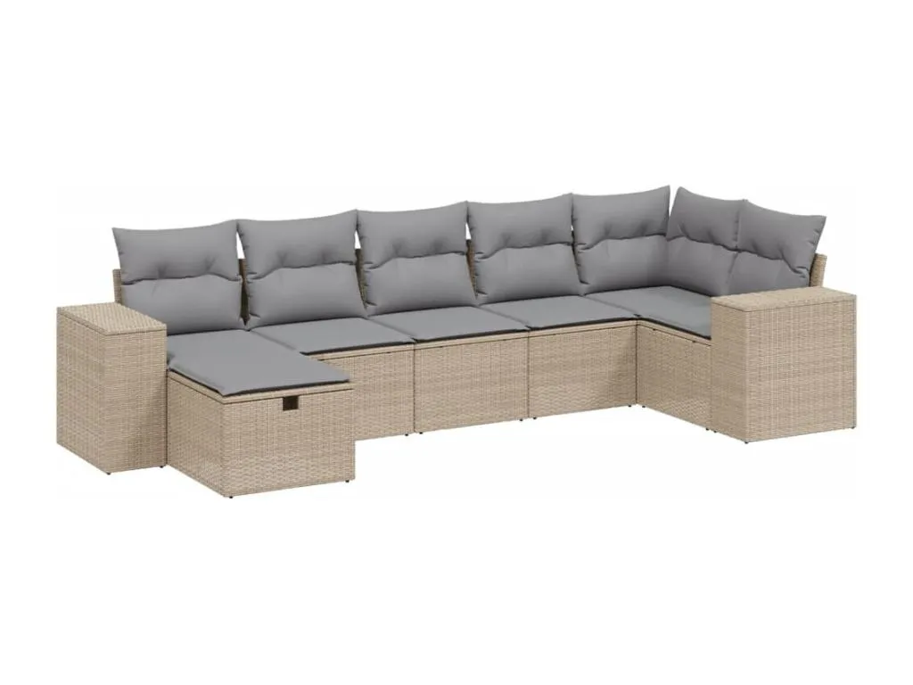 Juego de sofás jardín con cojines beige mezcla 7 piezas ratán PE 95563KMBN