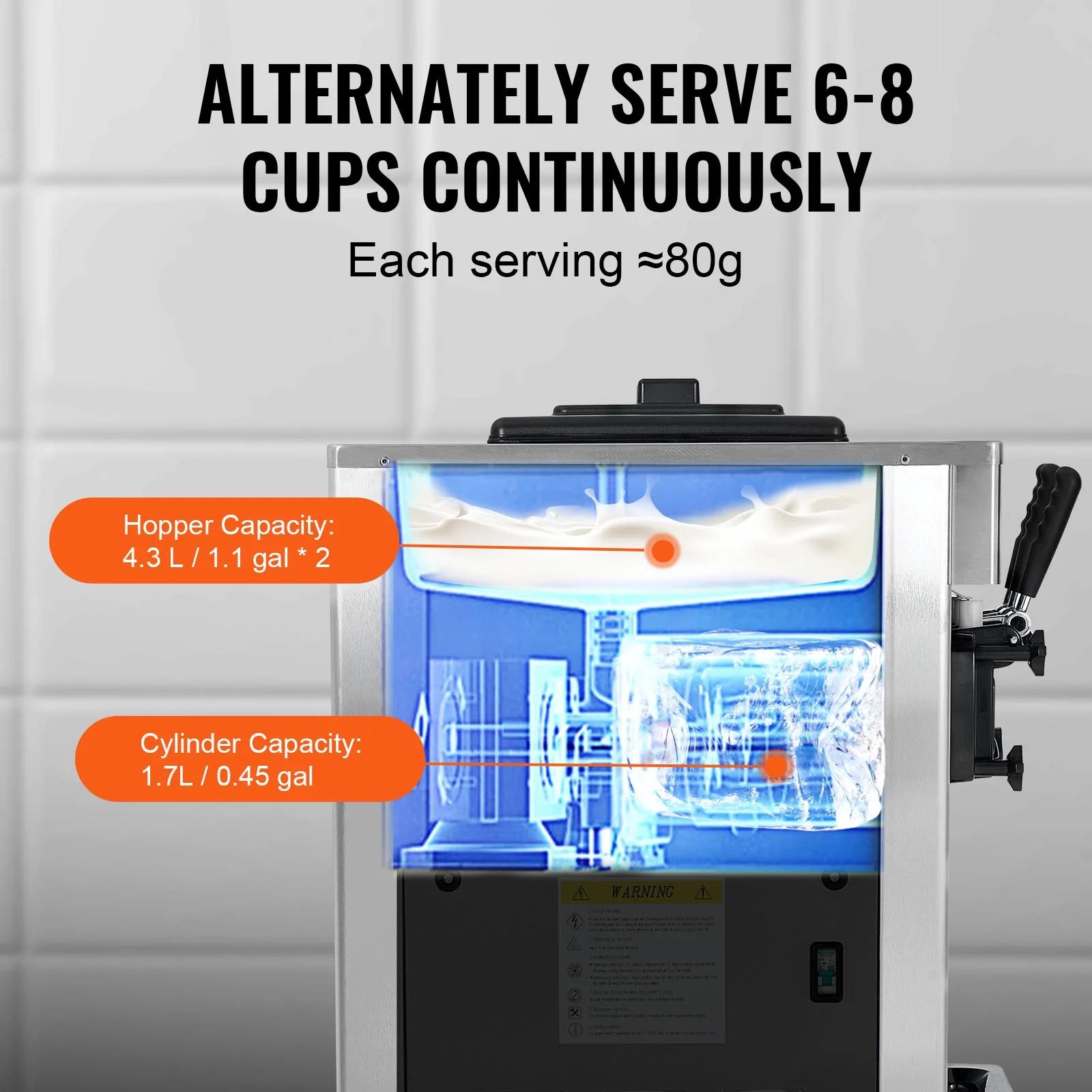 KFFKFF Commercial Soft Ice Cream Machine 21-31 L/H Output 3-Flavor LED Display Auto Clean 4.3L/1.1GAL Hopper ,1.7L/0.45gal Cylinder - Image 5