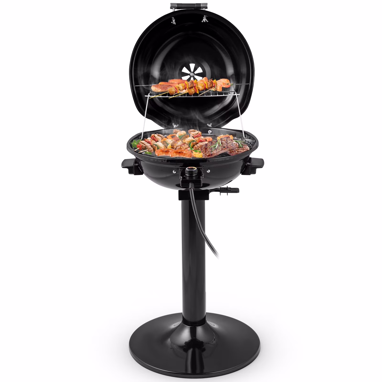 1600W Electric Grill Outdoor, 15 - Serving Freestanding Camping Grill with Warming Rack, Removable Oil Drip Tray, Adjustable Temperature Control, Portable BBQ Grill for Patio, Backyard (Black)