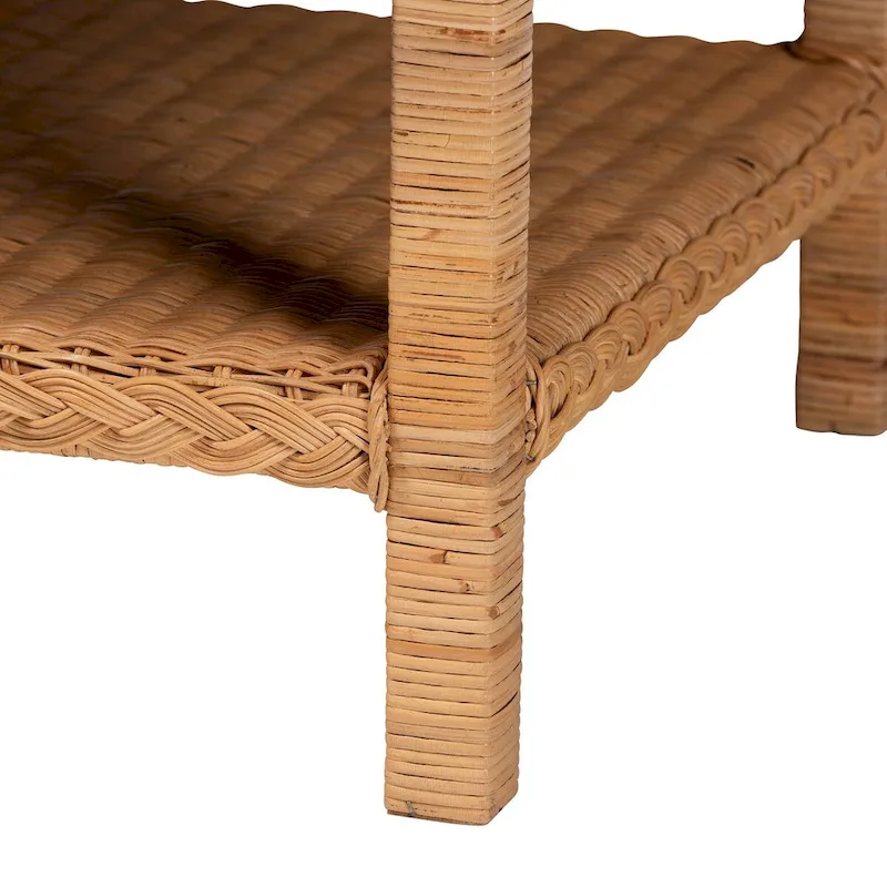 Minahasa Bohemian Braided Rattan Coffee Table in Light Honey