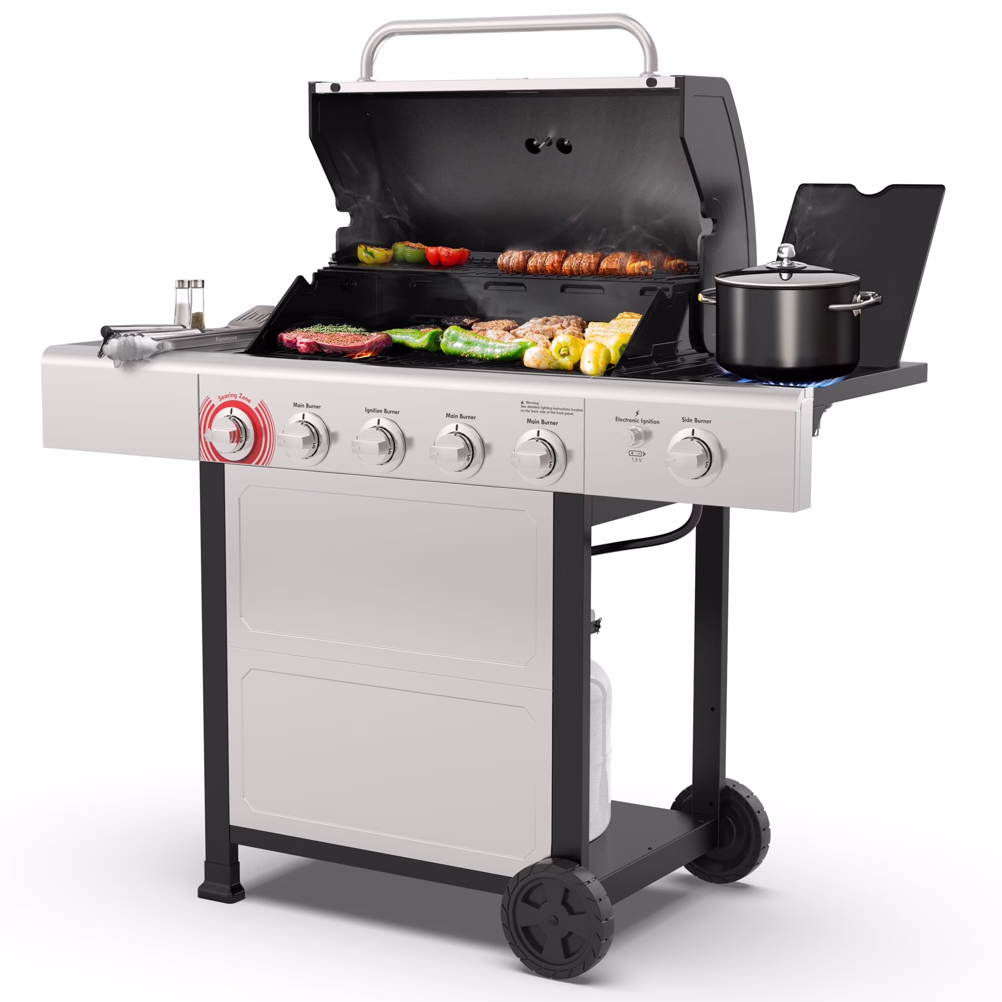 Kenmore BBQ Propane Gas Grill - 5 Burners with Side Burner & Searing Zone, 644 Sq. In. Stainless Steel Grill, 66,000 BTU, Ideal for Outdoor Cooking, Patio & Backyard, Black - Image 8