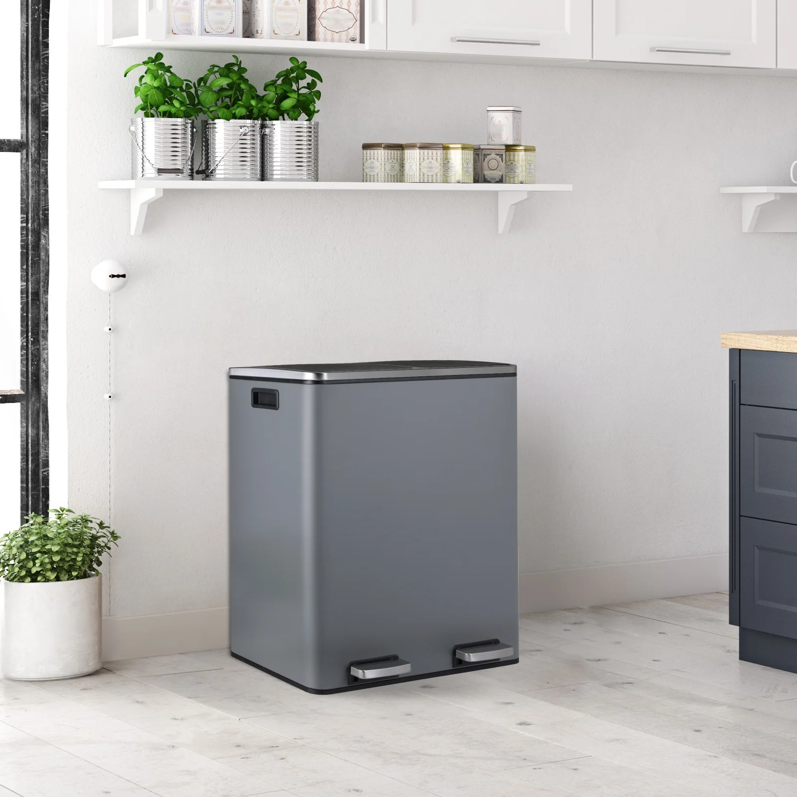 LAZY BUDDY Dual Garbage Can, Stainless Steel 16 Gallon Step Kitchen Trash Can with Soft-Close Lid, Double Compartment Garbage Recycling Bin - Image 32