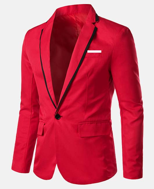 Business Contrast Trim Pocket Single Breasted Notch Lapel Blazer
