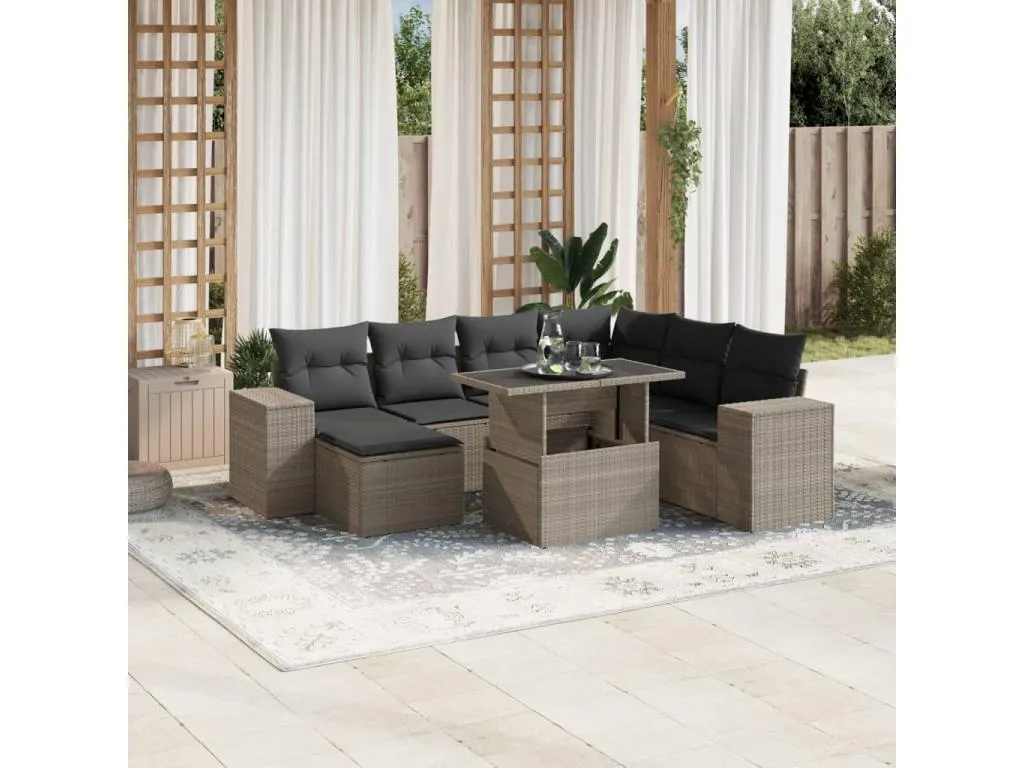 Set de sofás de jardín 8 pzas y cojines ratán sintético gris