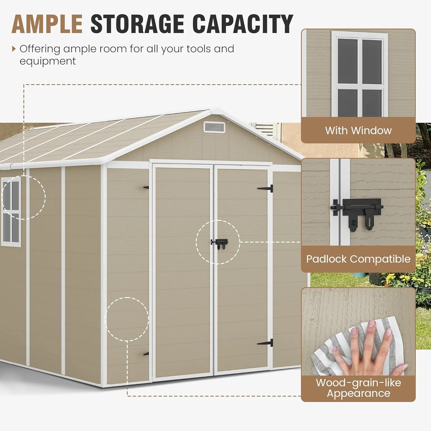 ELPOSUN Outdoor Storage Shed 6x4.5 ft, Resin Outside Sheds & Outdoor Storage Plastic for Trash Can, Bike, Lawnmower, Generator, Tool Shed with Lockable Door for Backyard, Lawn, Patio, Grey & White - Image 27