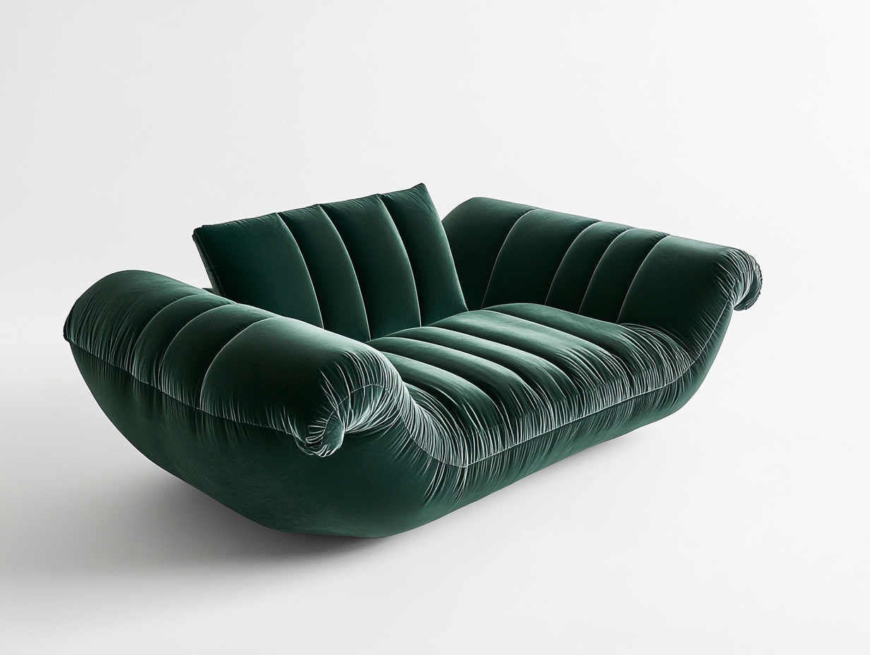 Sofá de terciopelo verde con diseño contemporáneo para sala de estar