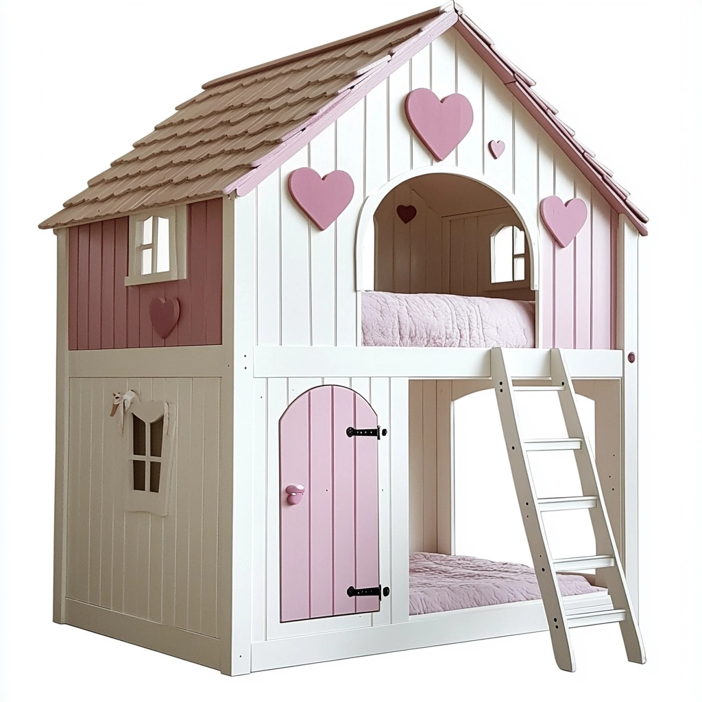 Litera infantil de madera casita corazón rosa blanco