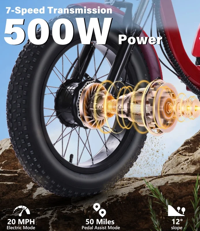 YEBEI Electric Tricycle for Adults Folding E-Trike Motorized Tricycle Electric 3 Wheels Trike Powerful 500W Motor Electric Tricycle 48V15AH Lithium Battery Max 20MPH 20*4.0- Fat Tire Orange - Image 44