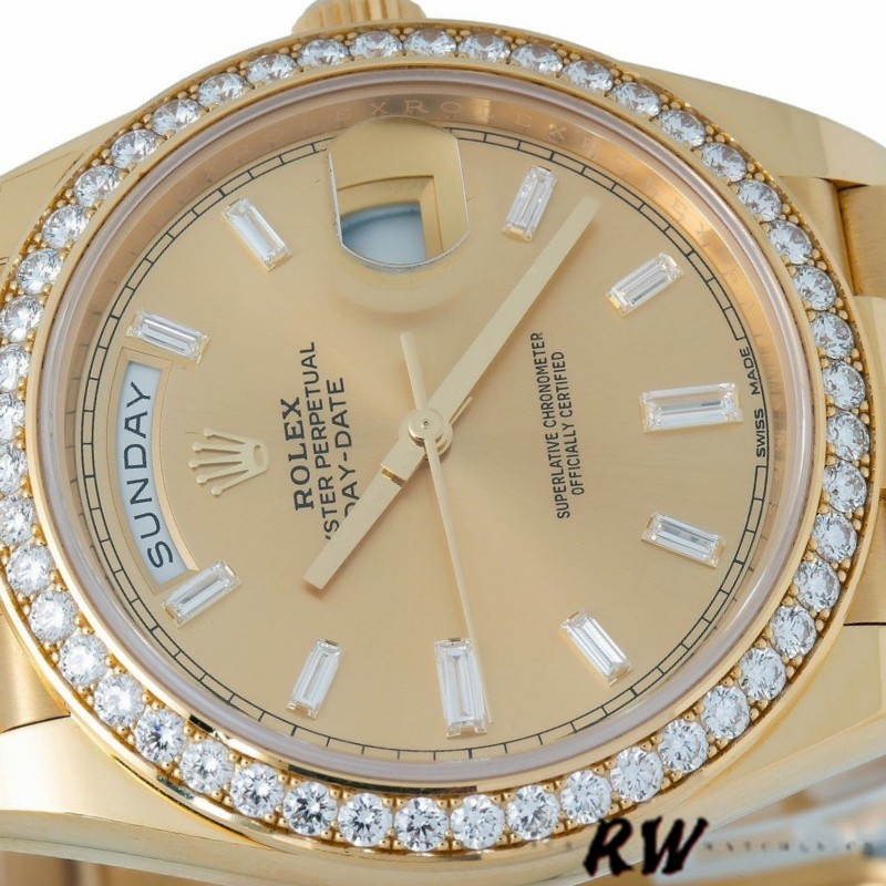 Rolex Day-Date 228348RBR Champagne Diamond Dial Diamond Bezel 40mm Mens Replica Watch