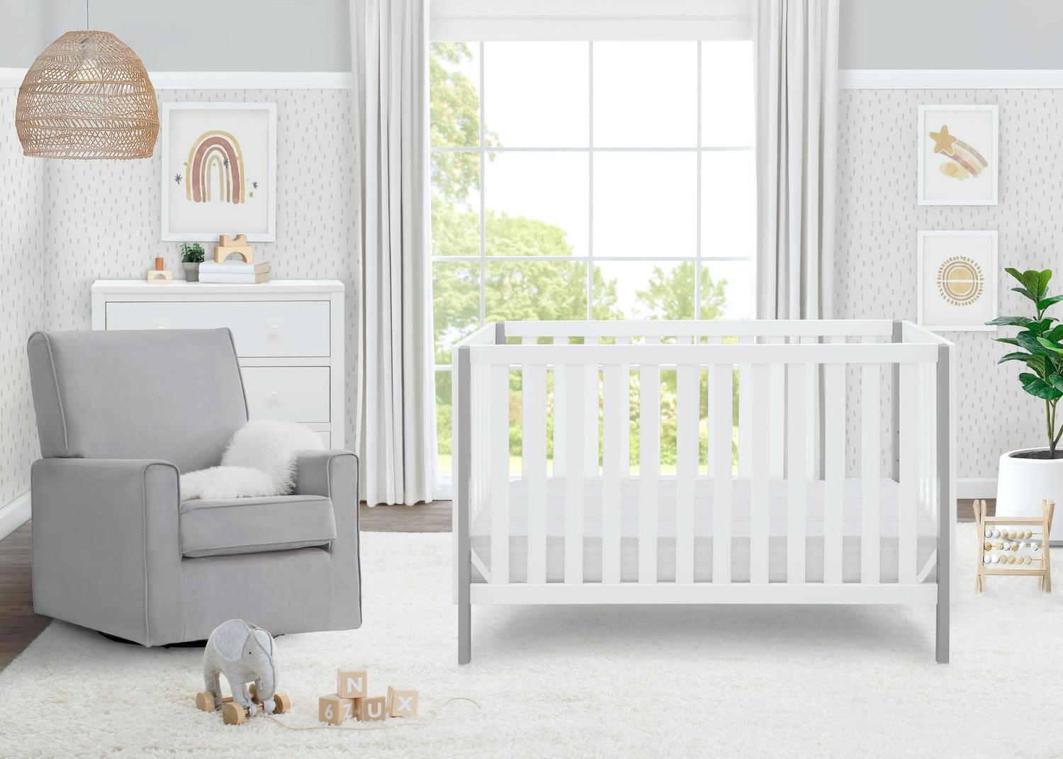 Delta Children Milo 3-in-1 Convertible Crib. Greenguard Gold Certified. Bianca White/Grey - Image 2