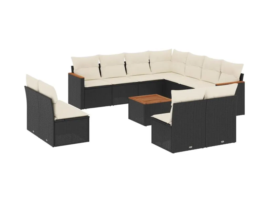 Habitarluz Set de sofás de jardín 12 piezas cojines ratán sintético negro LWZC69219