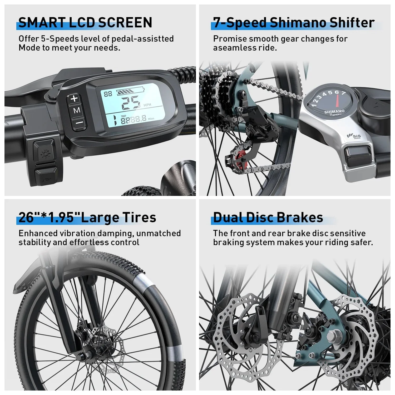 26 in Adult Electric Bike, 400W Motor, 25 MPH Top Speed, 40 Miles Range - Image 8 26 in Adult Electric Bike, 400W Motor, 25 MPH Top Speed, 40 Miles Range - Image 8