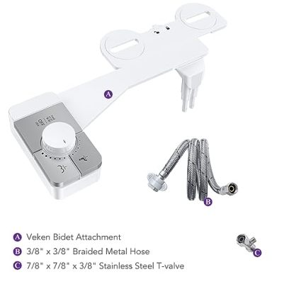 Veken Bidet Attachment for Toilet - Ultra-Slim Self Cleaning Fresh Cold Water Sprayer Bidets