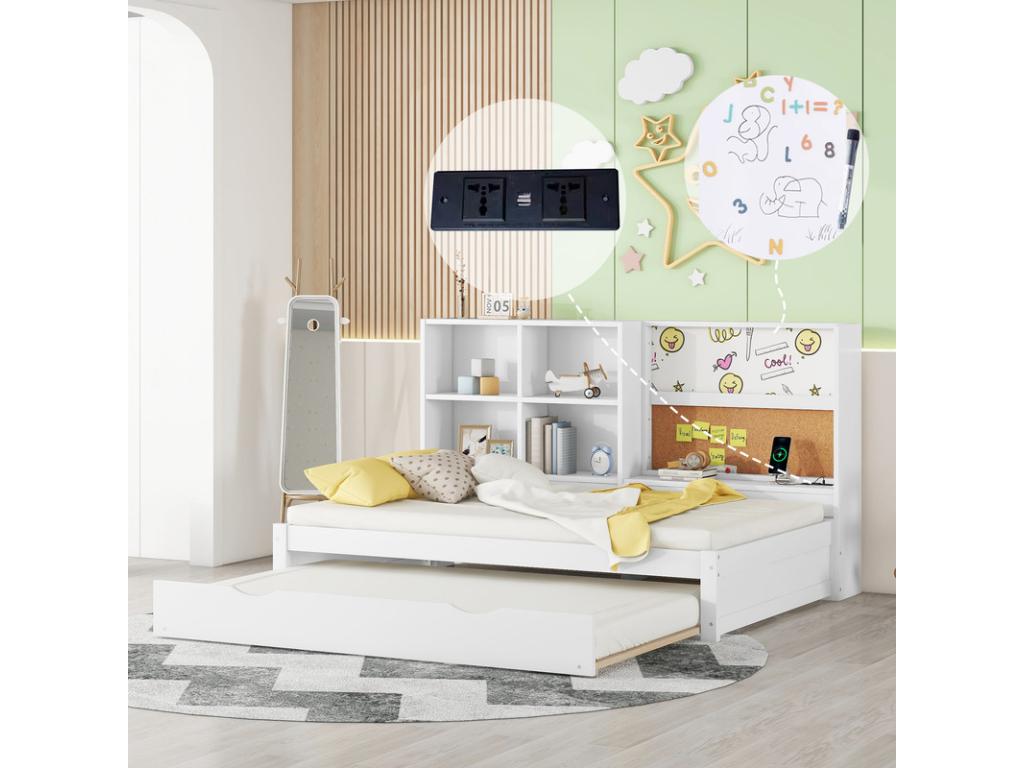 Sofá cama con cama nido - 90x200 cm - con tablero de dibujo y compartimentos de almacenamiento - Laocacasas