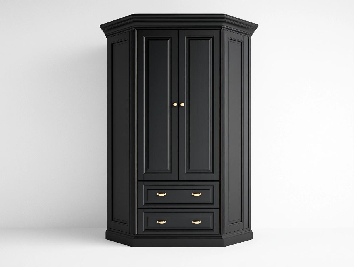 Armario esquinero negro de madera 180x90x60 cm para dormitorio con puertas y cajones clásico elegante uw3083327