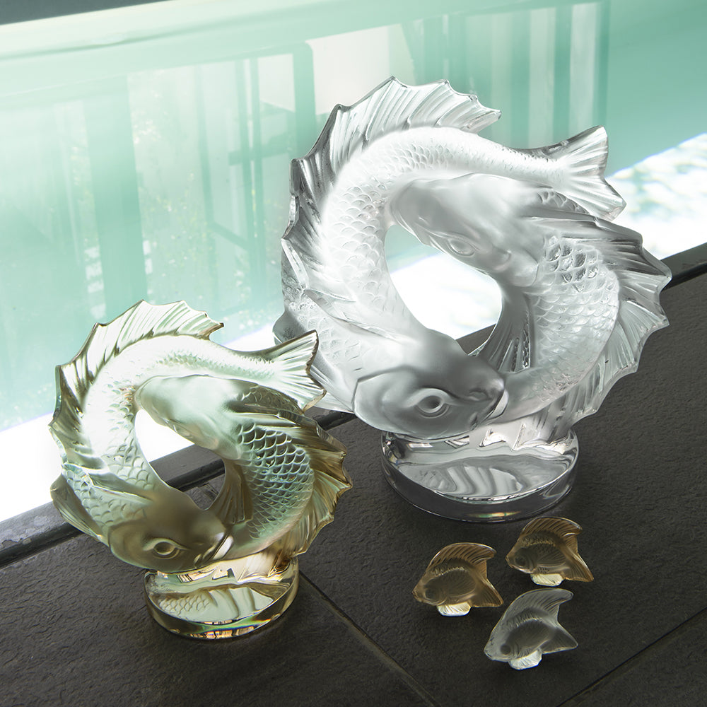 SCULPTURE 2 POISSONS - CRISTAL INCOLORE