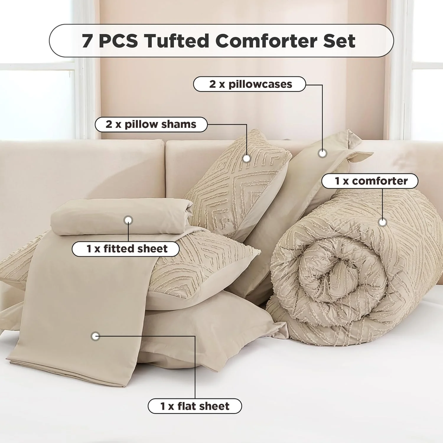 Queen Comforter Set 7 Piece Dark Emerald Green - Bed in a Bag Queen Boho Lightweight Fluffy Tufted Bedding Sets with Comforter, Sheets, Pillowcases & Shams - Image 27