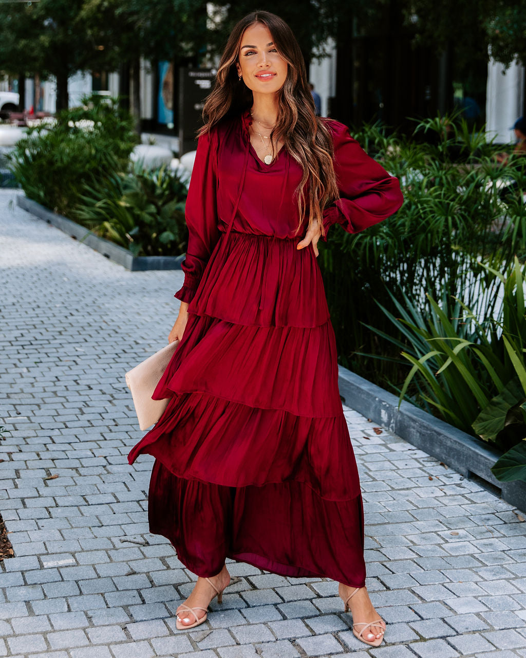 Villain Of My Heart Satin Tiered Maxi Dress - Wine - Se7enfashion