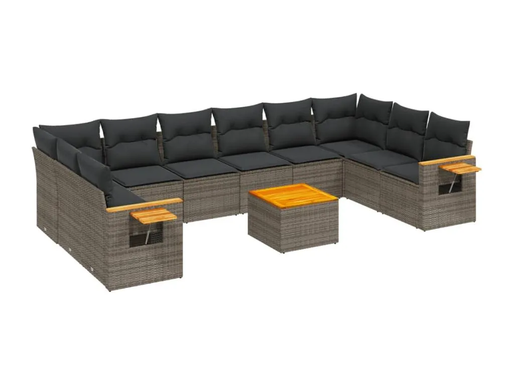 Set de sofás de jardín 11 pzas y cojines ratán sintético gris bxcz94510