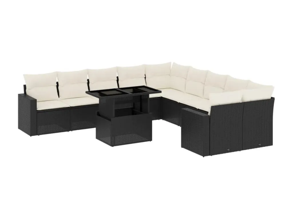 Set de 11 piezas de sofás para jardín Vivirsingular incluyendo cojines en ratán sintético negro colh64530