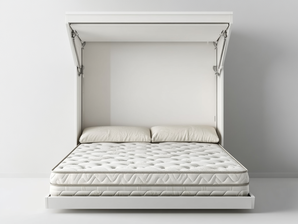 Cama abatible vertical de matrimonio con estructura blanca y colchón incluido 150x200cm PP2464345