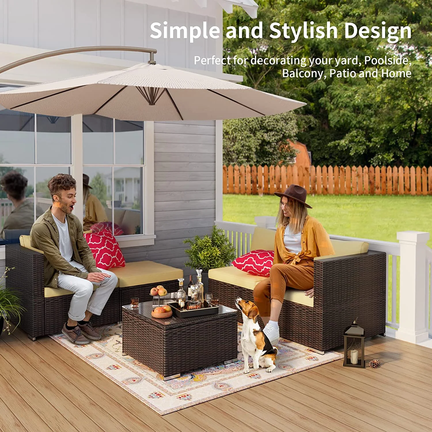 Aiho 7-Piece Rattan Patio Furniture Set , Outdoor Sectional Furniture Set for Patio, Garden, Backyard, Grey - Image 27