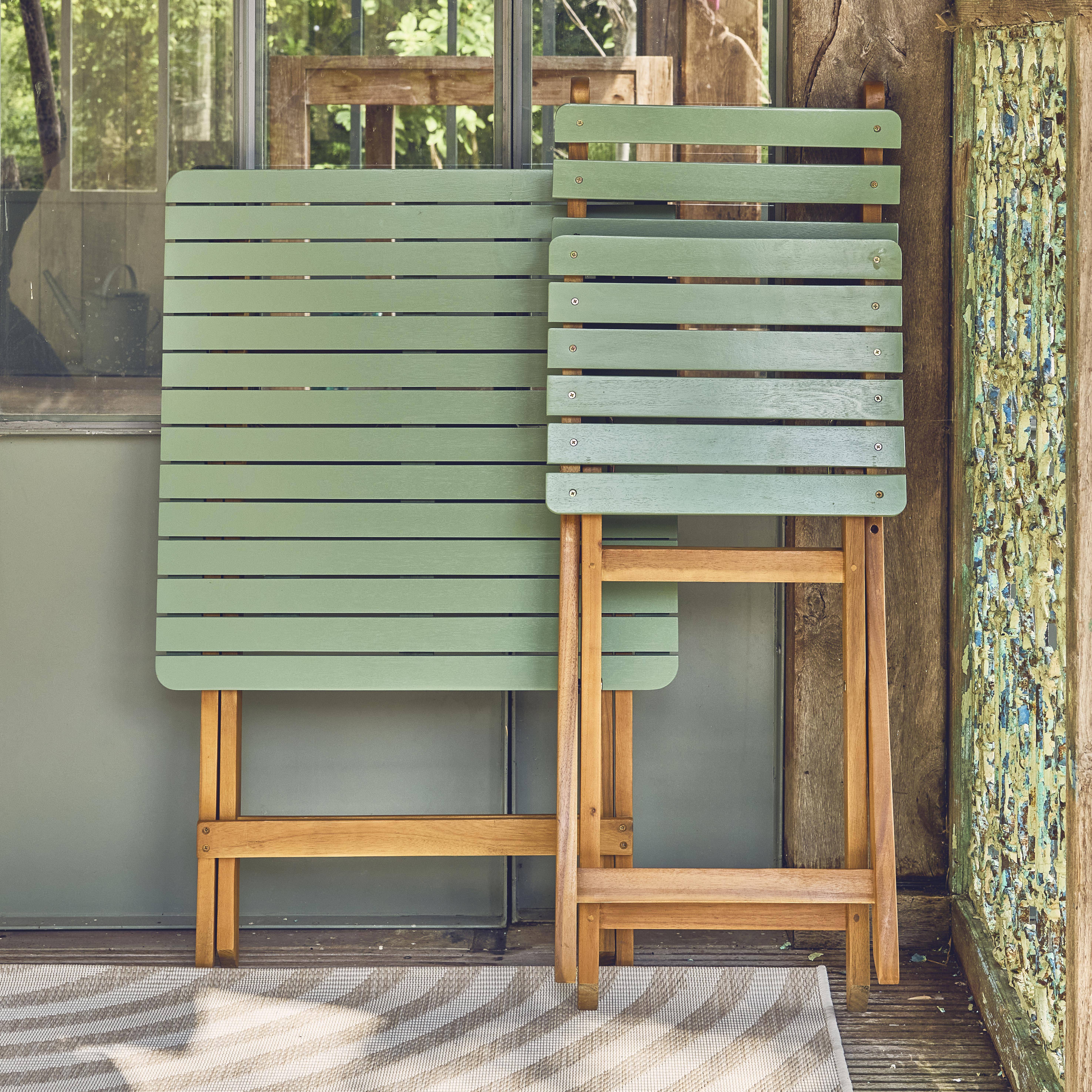 Hilora - Mesa de jardín de madera de acacia con 2 sillas plegables