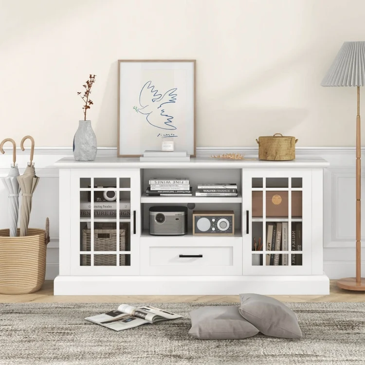 TV Stand for TVs up to 70 with Glass Doors Cubbies and Drawer - Image 2