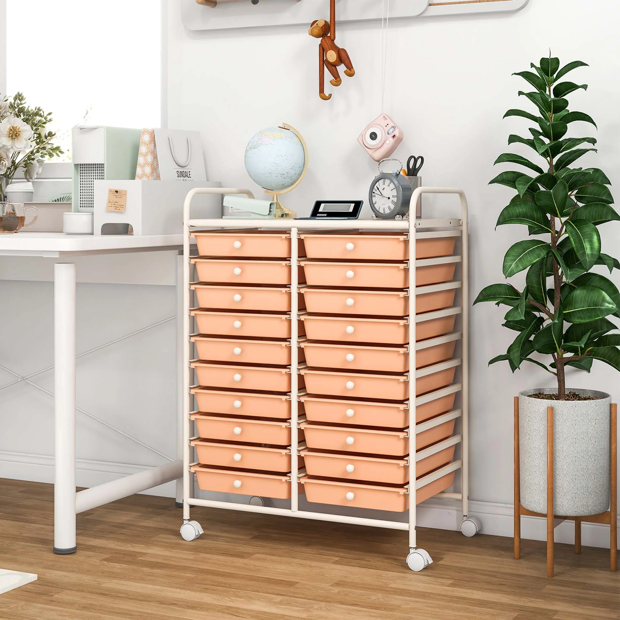 Costway 20 Drawer Rolling Storage Cart Tools Scrapbook Paper Office School Organizer Yellow - Image 104
