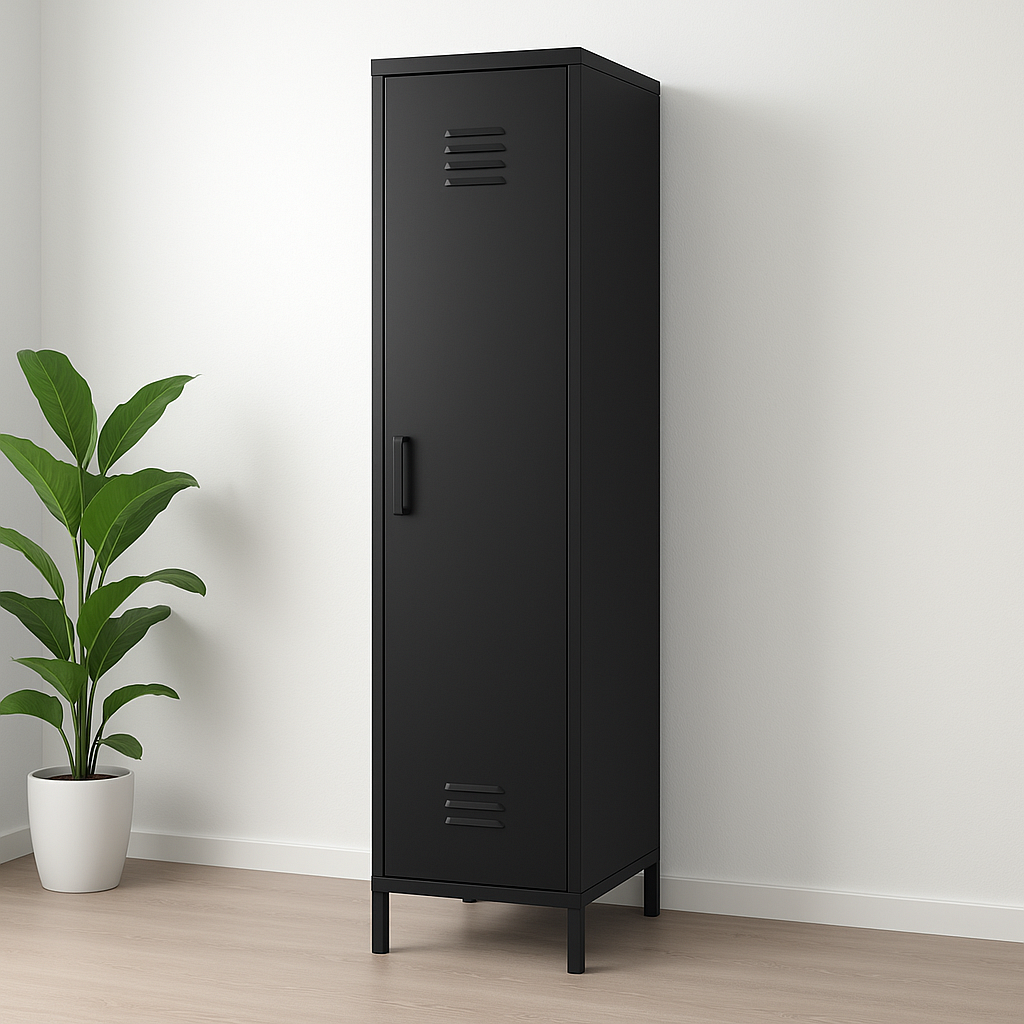Armario de metal negro alto con puerta única 183x45x40 cm