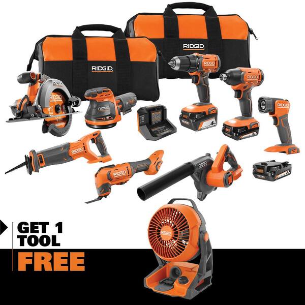 18V Cordless 8-Tool Combo Kit with (3) Batteries. Charger. and Bag with 18V Hybrid Fan