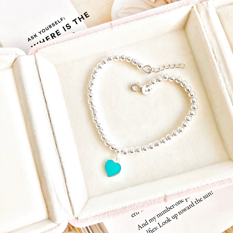 Tiffany Blue Enamel Heart Tag Bead Bracelet in Silver Color - Original Replica Club