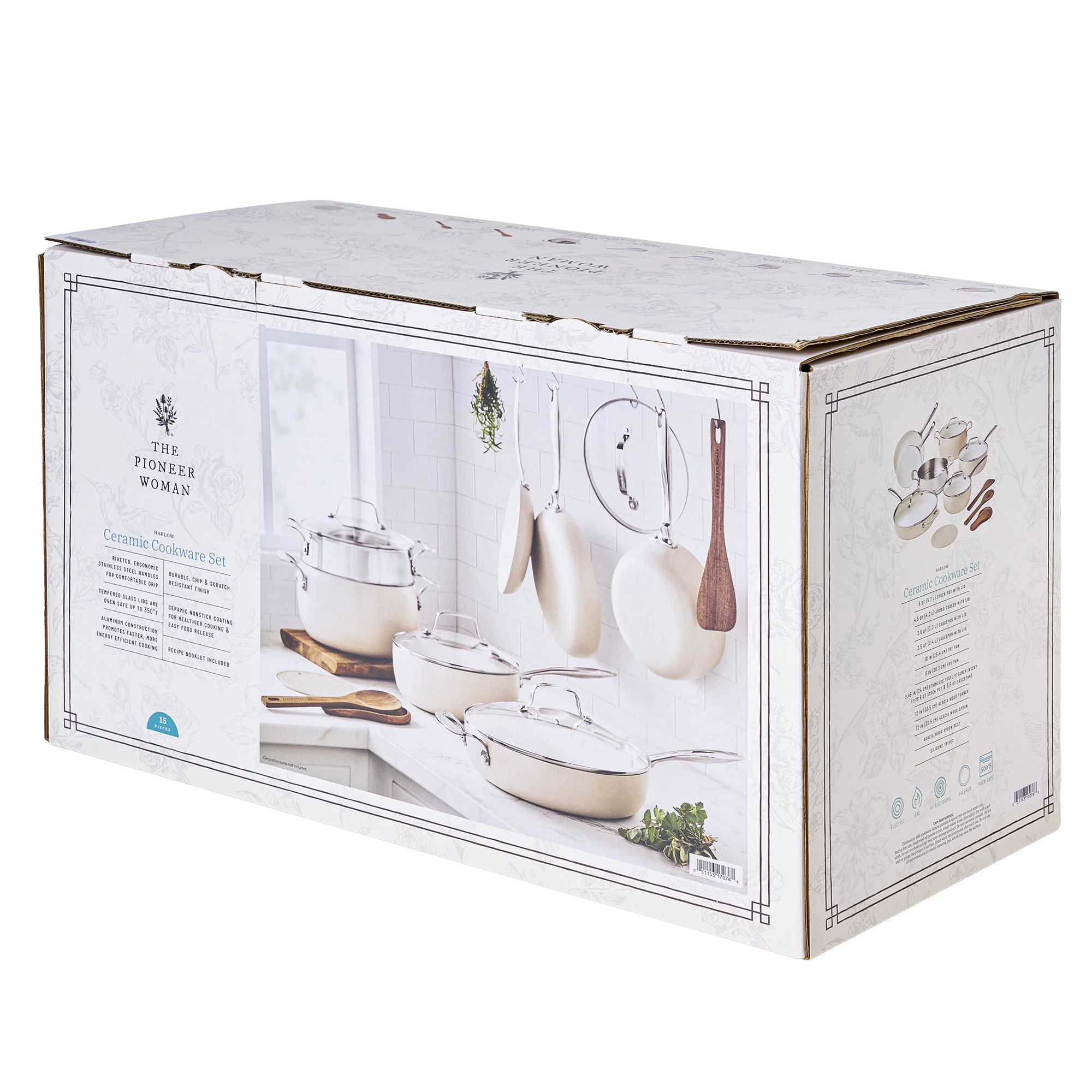 The Pioneer Woman Harlow 15-Piece Cookware Set, Ceramic Non-Stick Pots and Pans Set, Taupe - Image 22