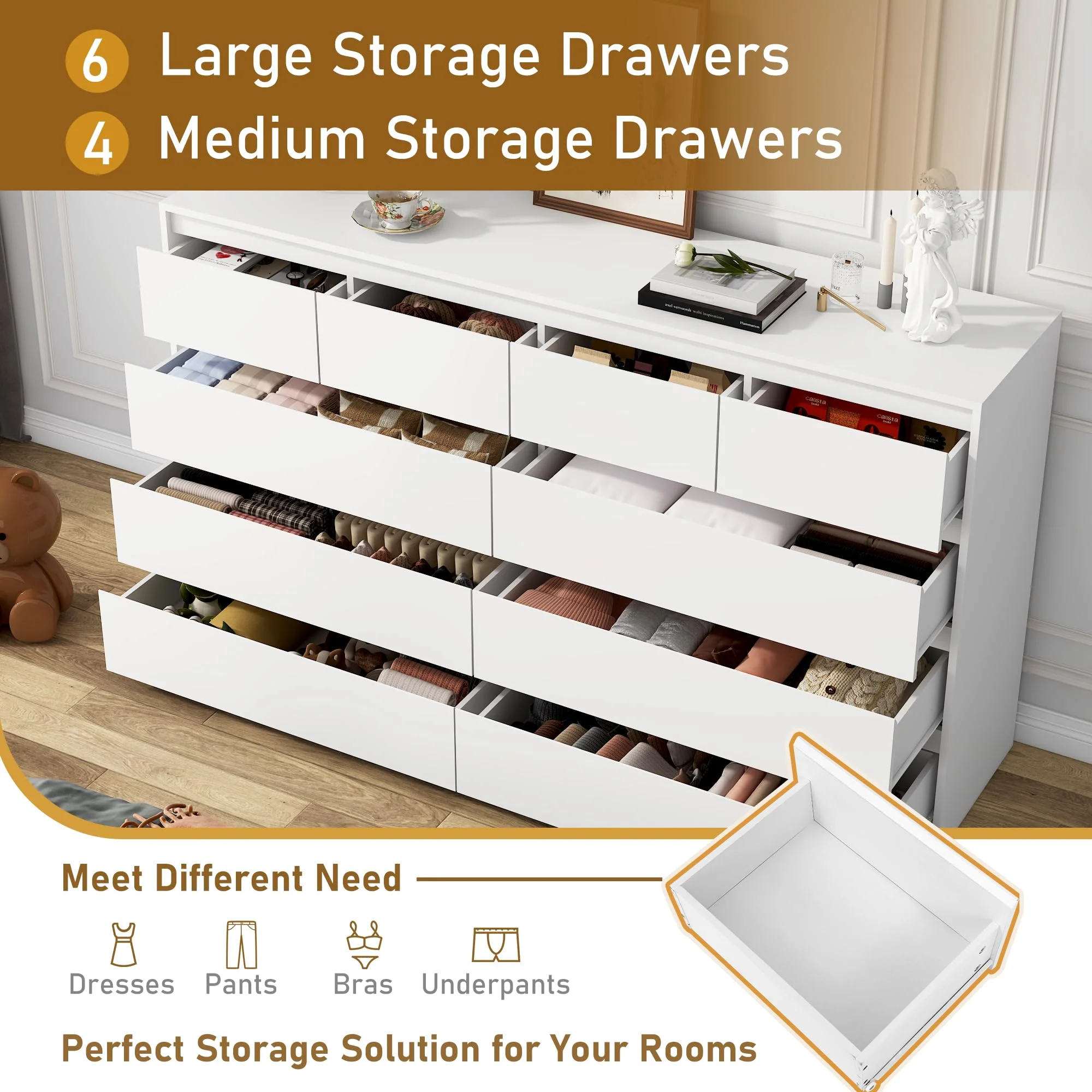 ChVans Black 9 Drawers Dresser with Charging Station, 63" Long Modern Dresser with 9 Drawers for Bedroom, Large Wood Chest of Drawers Handle Free, Dresser for Bedroom, Living Room, Hallway - Image 29