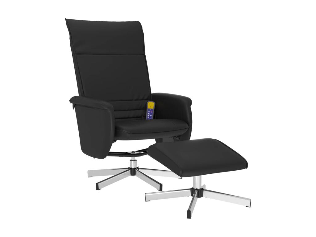 Sillón reclinable masaje con reposapiés cuero sintético negro