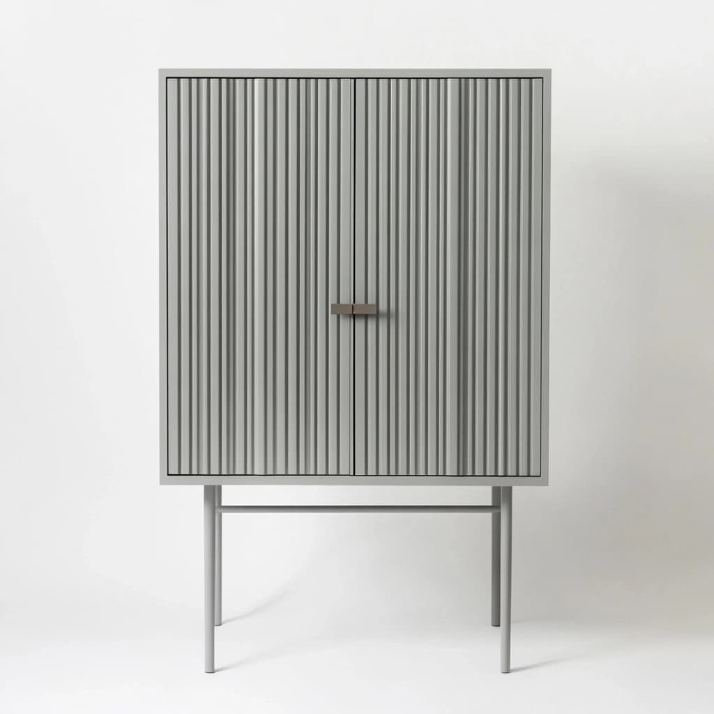 Armario alto moderno gris para salón, estructura de madera con patas metálicas, 90x40x140 cm