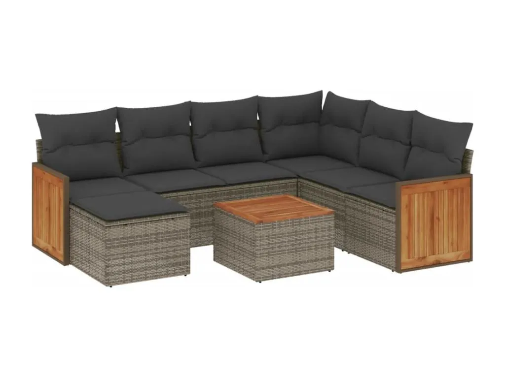 Set de sofás de jardín 8 pzas y cojines ratán sintético gris PCEL52840
